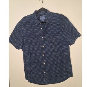 Lucky Brand Mens True Indigo Short Sleeve Classic Fit Button Down Shirt Blue L